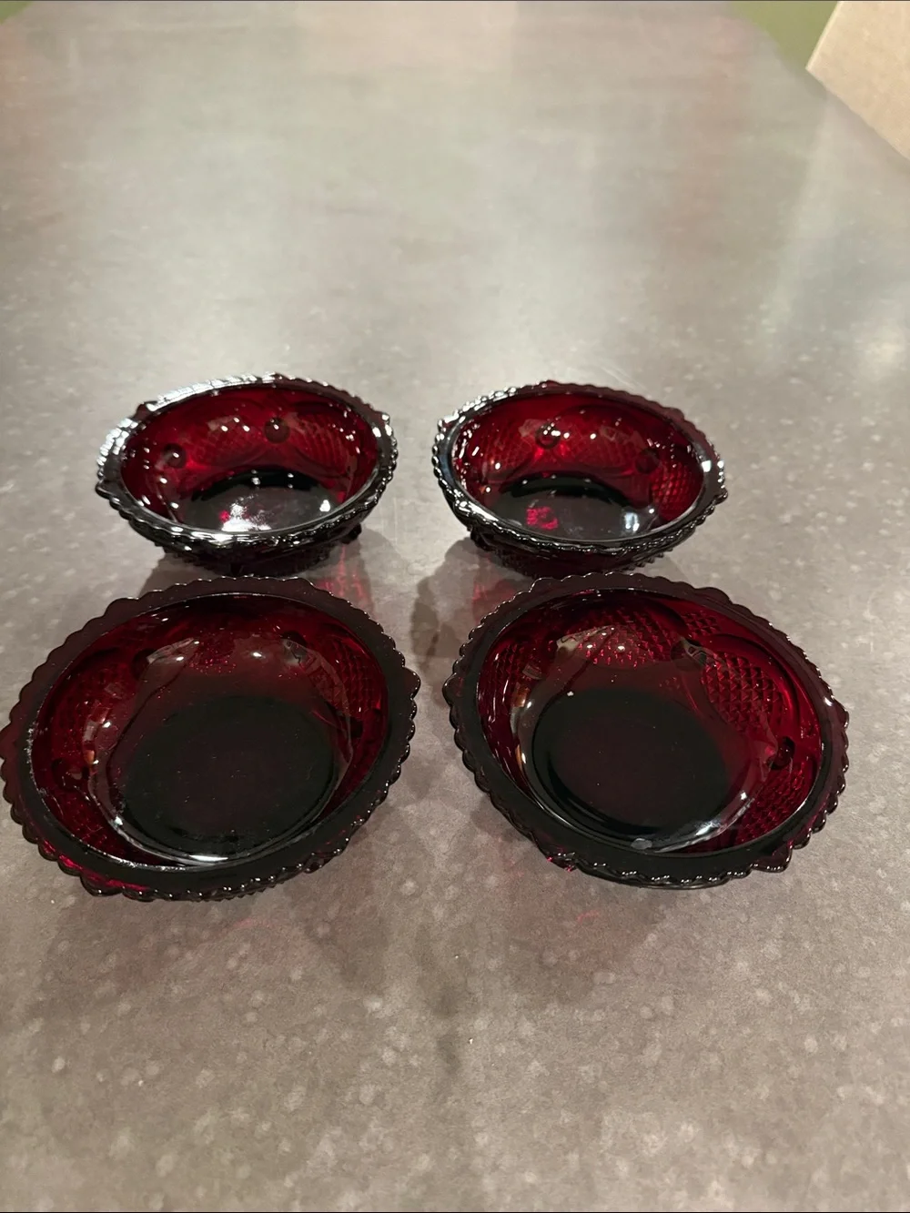 Avon Cape Cod Vintage-Style Ruby Red Glass Dessert Bowls - Set of 4